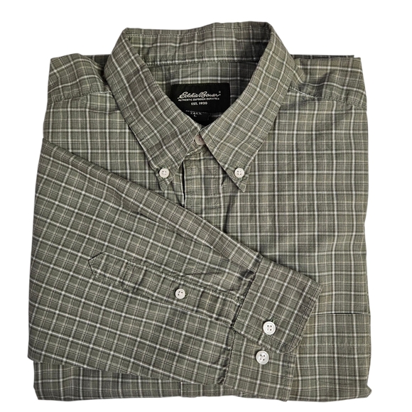 Eddie Bauer Other - men's Eddie Bauer long sleeve button-down green and white plaid shirt